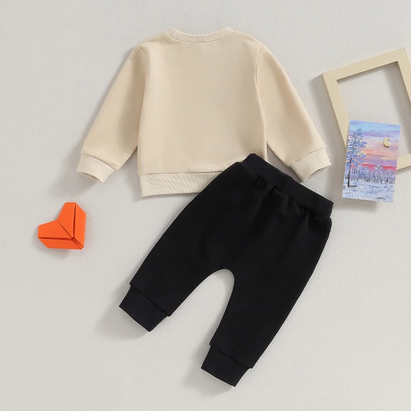 

Infant Baby Girl Boy Fall Outfits Letter Print Long Sleeve Sweatshirt Pants Clothes Set Pullover Jogger Pants Outfit