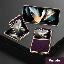Elegant Gold and Silver Electroplated PU Leather Phone Case - Premium Flip Protective Cover - Samsung Galaxy Z Flip 5 (Purple)