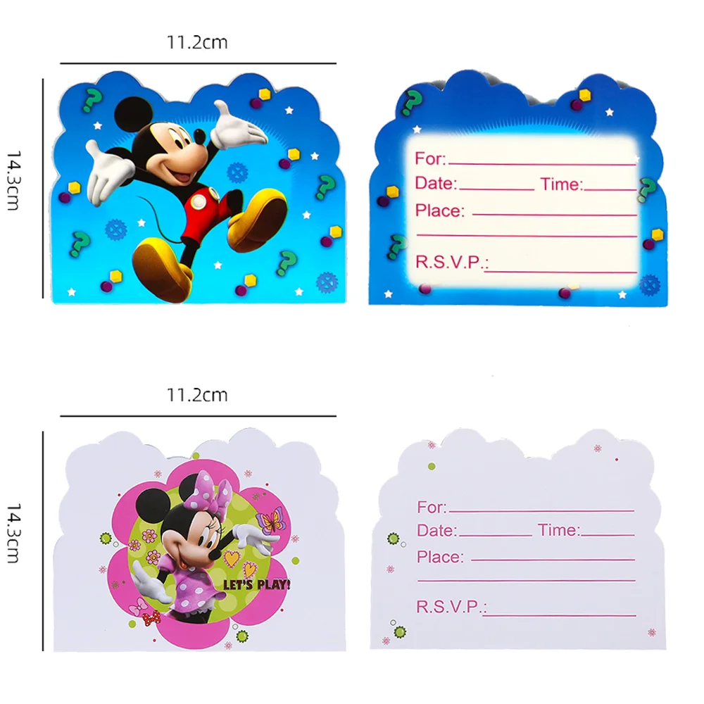 Mickey Mouse Gift Party Invitation Greeting Cards Happy Birthday DIY Decoration Message Card Blank Card With Envelope 14x11cm