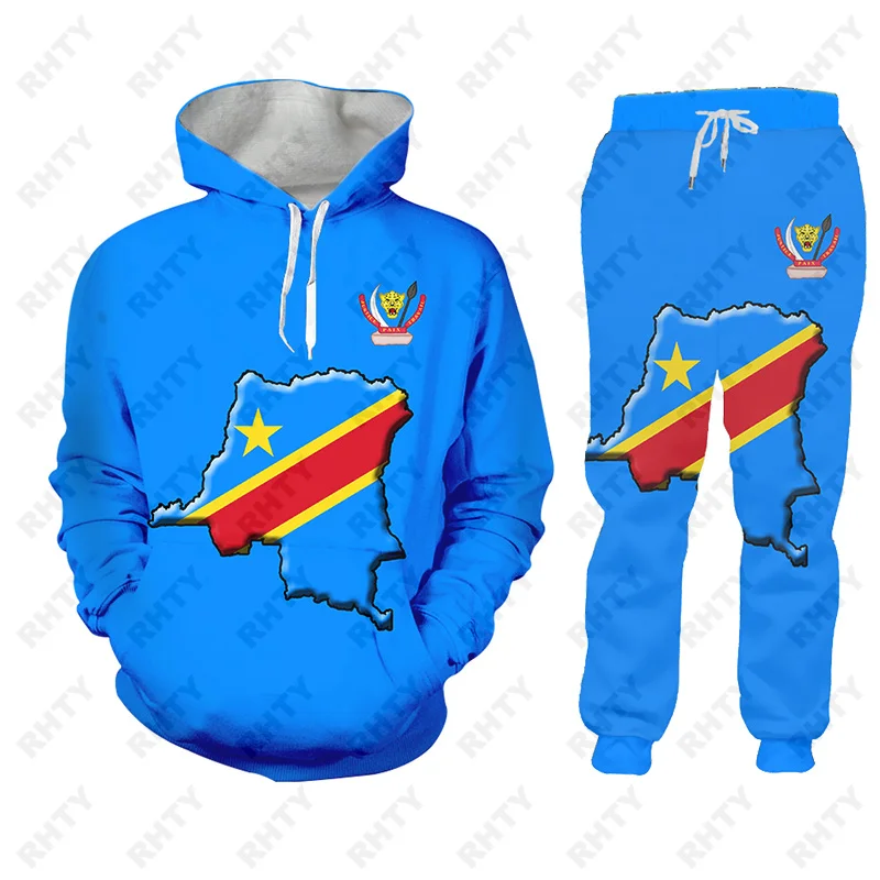 Congo Vlag Zaire Dr Hoodies Jasje Trainingspak Heren 3d Print Broek Oversized Afrikaanse Pullover Sweatshirt Unisex Kleding Dropship