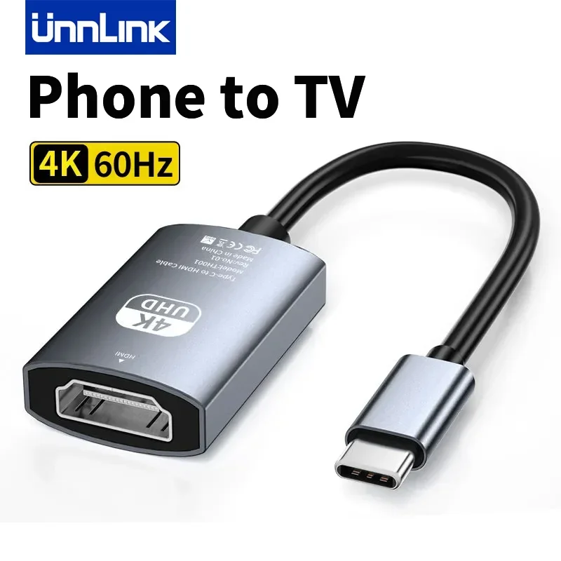 Unnlink 4K 60Hz USB C to HDMI Adapter Type C Thunderbolt 3 to HDMI Converter for Macbook SamsungLaptop Phone to TV Cable