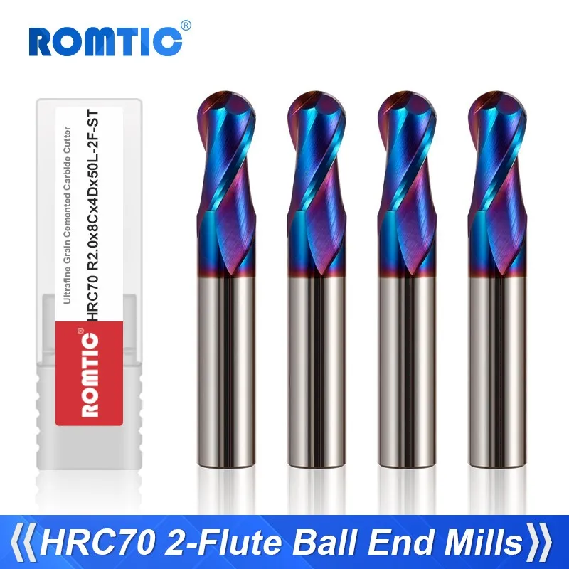 

Milling Cutter HRC70 Ball Nose Alloy Nano-Coating Tungsten Steel Tools Cnc Maching Wholesale ROMTIC Hardness Machine Cutters