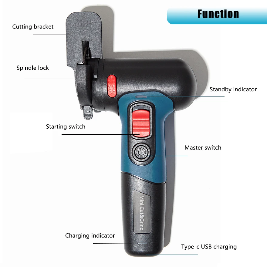 Electric Grinder Angle Grinder Electric Angle Grinder DONUMEH Cordless Angle Grinder 7.2V Type-c USB Rechargeable Lithium Battery Easy Grinding Polishing Cutting Machine Power Tools