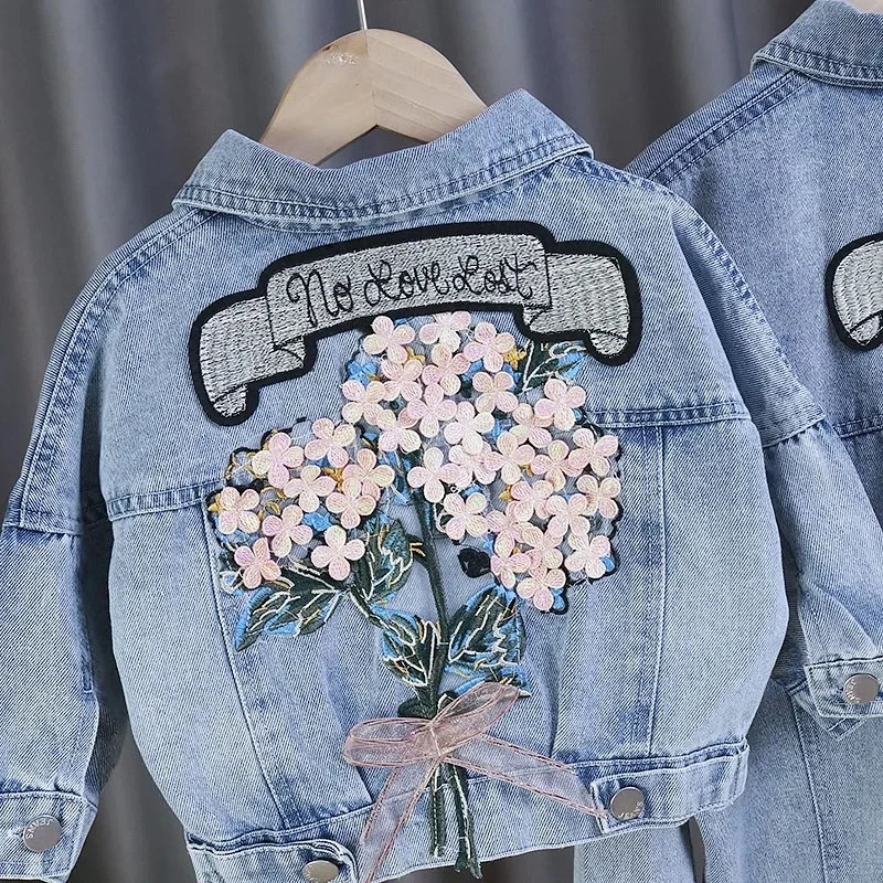 Spring Children's Denim Jackets Girl Jean Embroidery Jackets Girls Kids clothing baby Lace coat Casual outerwear Windbreaker fleece coats