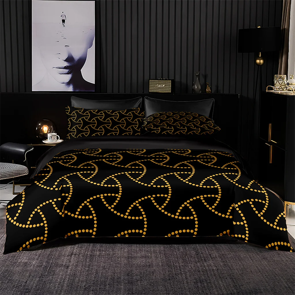 Luxury Gold Black Minimalist Durex On Sale Quilt 3Pcs King Full Size Duvet Cover Bedding Linen Set Bedspread 200x200 240x220