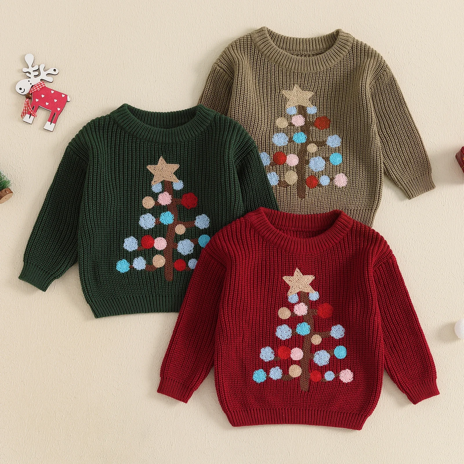 Winter New Baby Knitting Clothes Jumpers Girls Boys Sweaters Warm Casual Long Sleeve Tree Pullover Tops for Infant Clothing