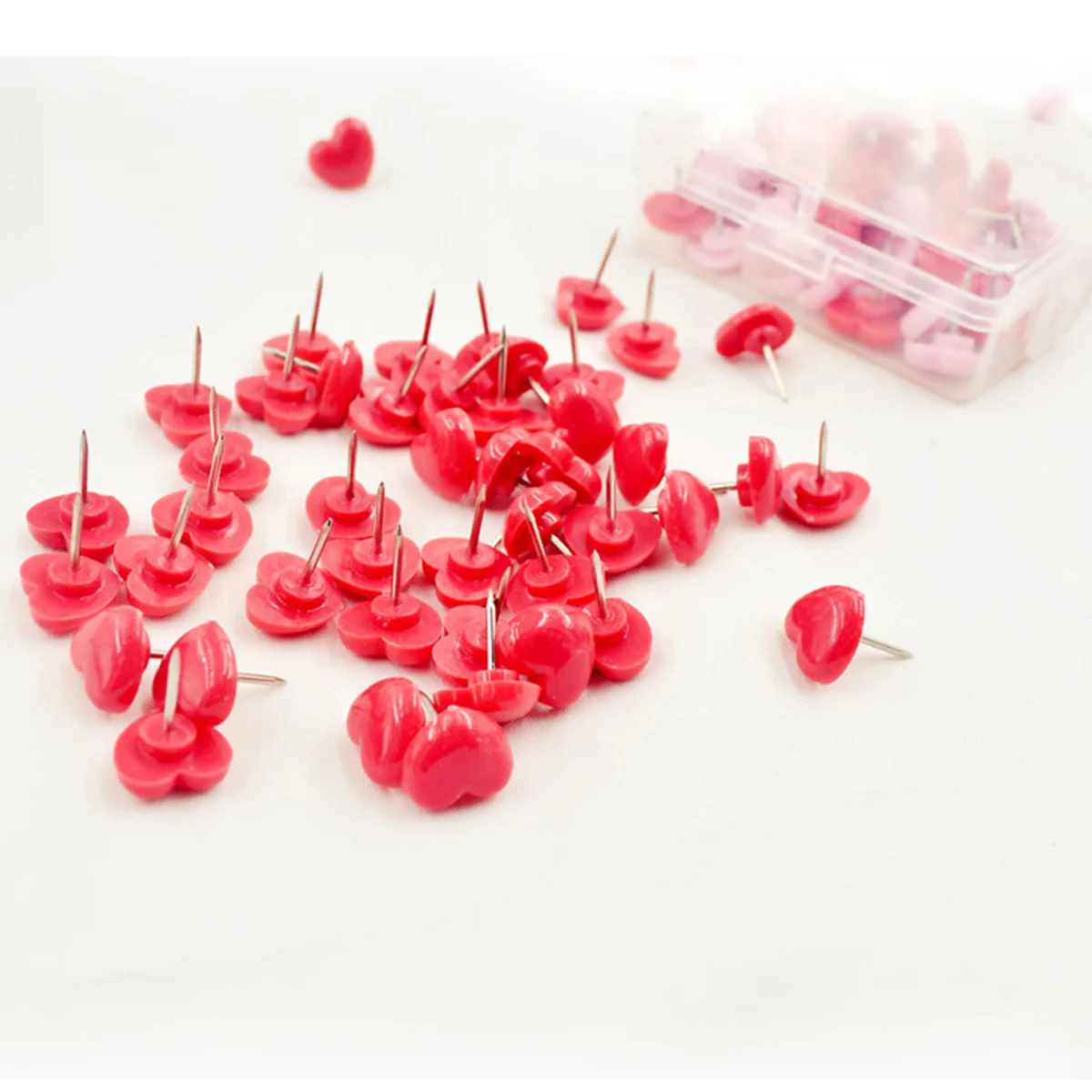 50PCS Kitchen Push Pins Heart Push Pink Red Wall Tacks Decorative for Cork Board Home and Office