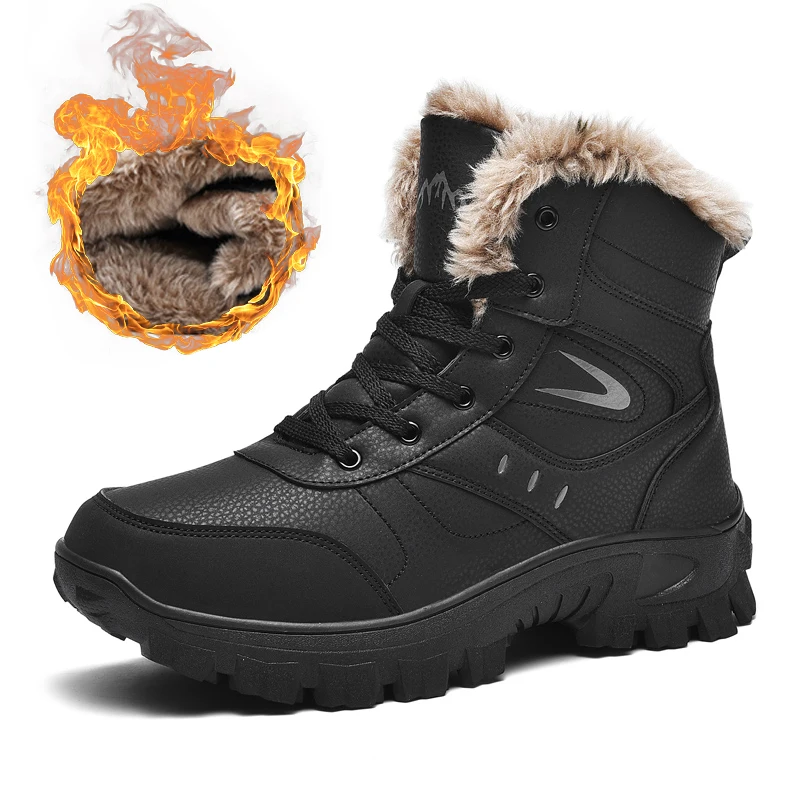

Мужские зимние ботинки, очень теплые мужские походные ботинки, высококачественные Водонепроницаемые кожаные высокие ботинки, мужские ботинки большого размера, уличные кроссовки
