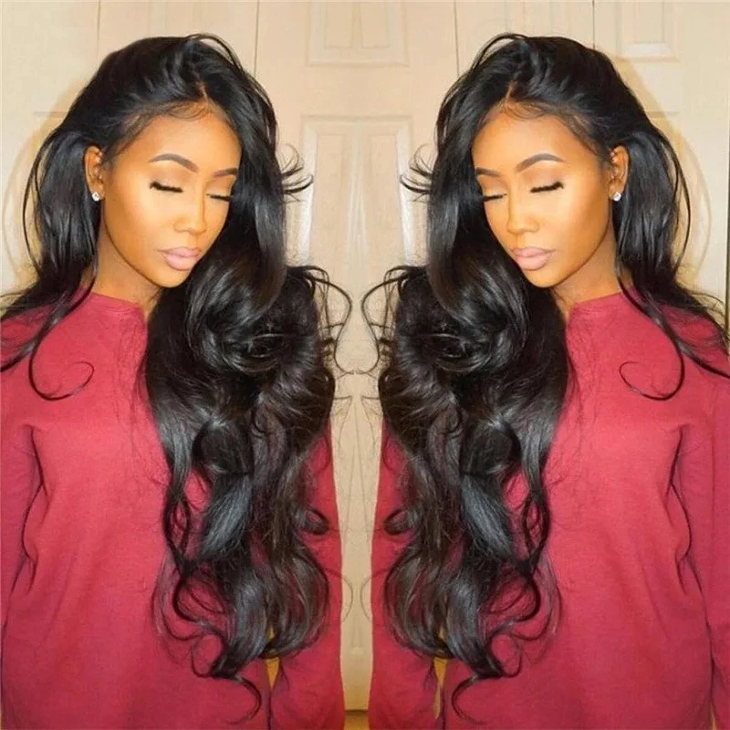 13x4 HD Transparent Brazilian Body Wave Human Hair Wigs Pre Plucked Hairline Lace Front Wig With Tiny Knots Natural Black 1