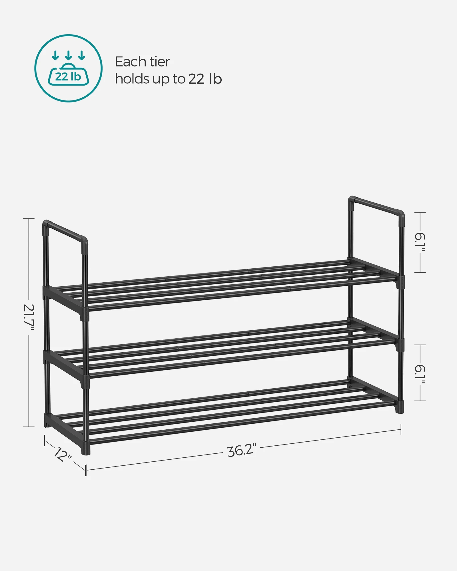 SONGMICS Shoe Rack, 3 Tier Shoe Organizer, Metal Shoe Storage Shelf for 15 Pairs of Shoes, Easy to Assemble, Entryway 6
