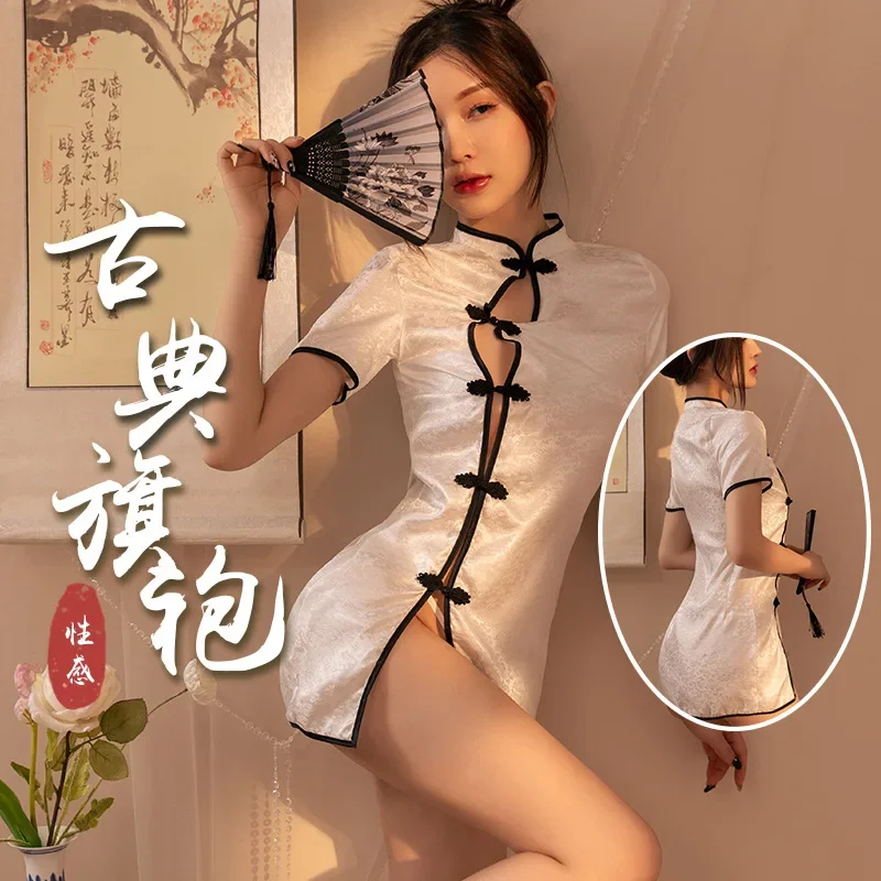 Sexy Cheongsam Dress Super Hot Lingerie Qipao dress Tempting Uniform Pajamas Vintage Oriental Underwear Seducing Private Perform chinese dress