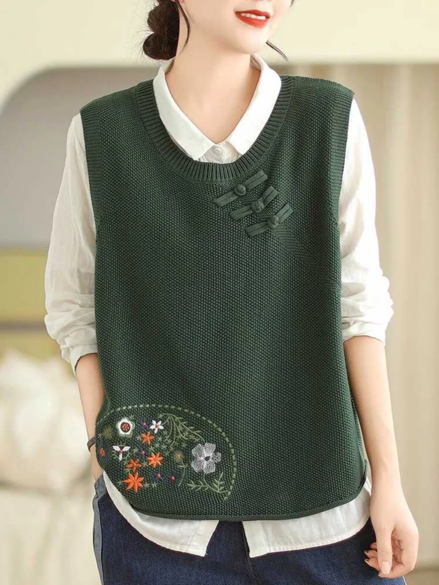 Women's Knitted Vest 2025 Spring Autumn Loose round Ne Retro Artistic oulder Open Outerwear Top Comfortable Commute Sle