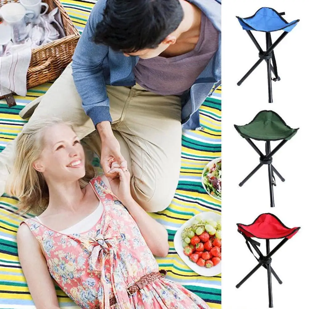 Folding Camping Chair Foldable Three Feet Beach Chair Portable Tripod Stool Folding Camping Walking Fishing Accessories