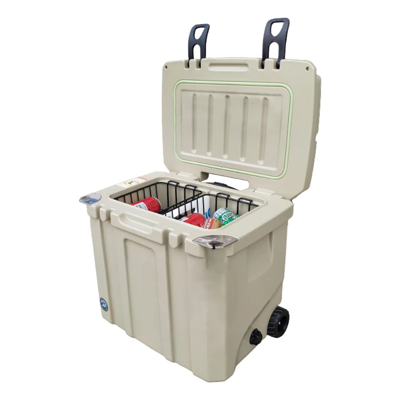 Hard ice Chest Portable Camping Mobile Mini 35L Drink Beer Wine Water Liquid Rotomolded Cooler Box with Wheel