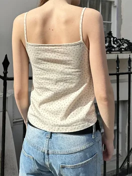 Women's Boho Style Off Shoulder Ruffle Crop Tops Floral Print Summer Sleeveless Button Up Tank Tops with Open Back Detail 2