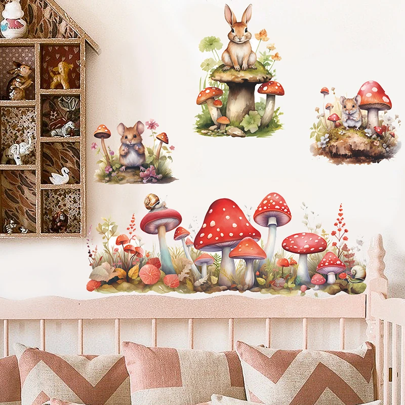 子供部屋,リビングルーム,動物のステッカー,ウサギ,キノコの植物