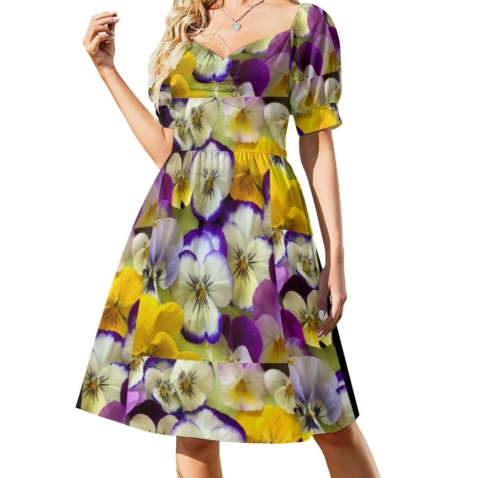 thumbnail image 1 of Vestido de manga corta Pretty Pansies Falda de mujer Vestido de mujer Vestido de mujer, 1 of 7