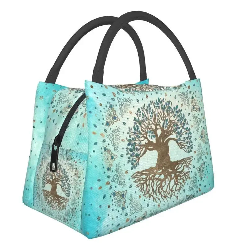 

Tree Of Life With Triquetra On Futhark Insulated Lunch Tote Bag for Women Vikings Cooler Thermal Bento Box Hospital Office
