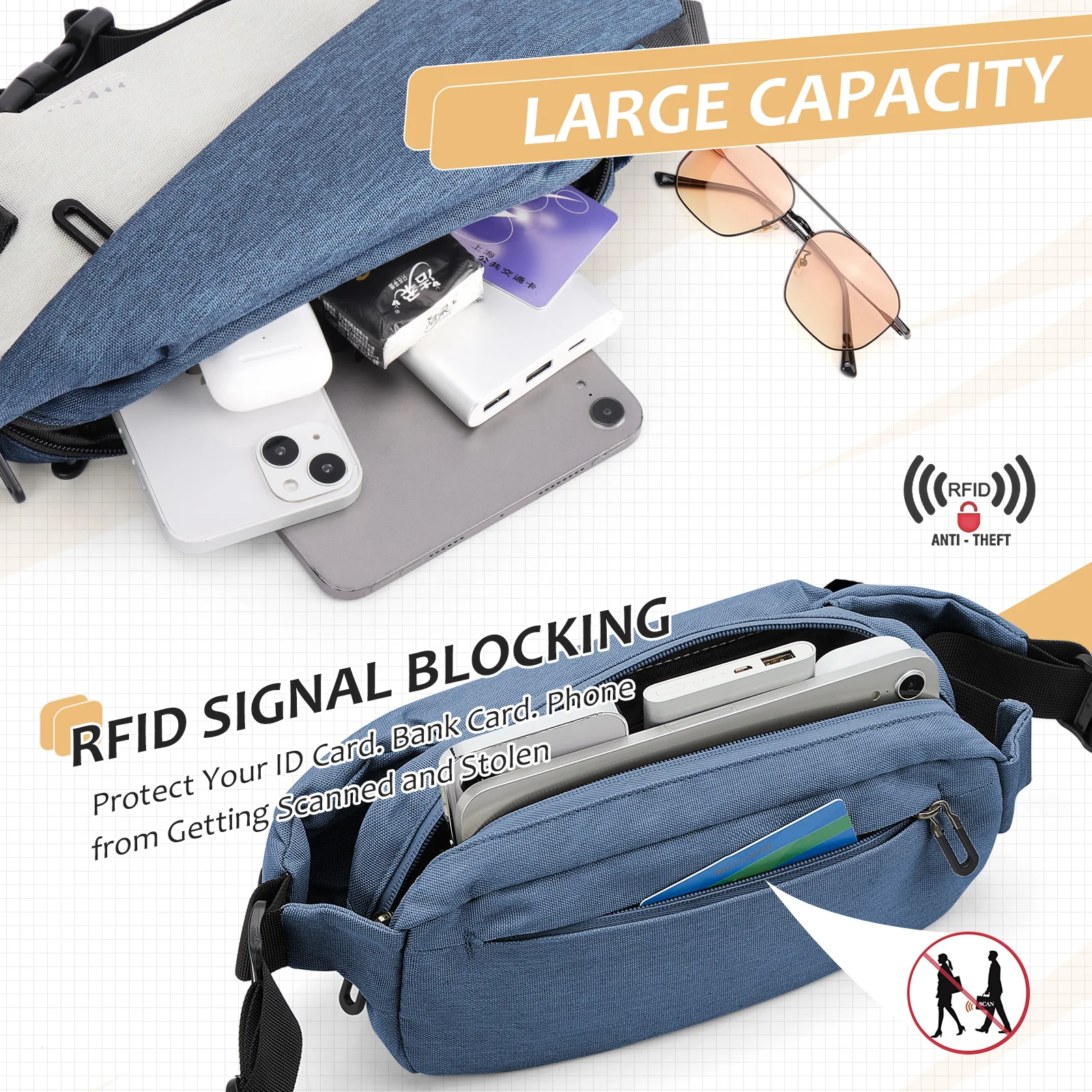 Fashionable Trendy Crossbody Bag, Shoulder Bag for Women and Men, Belt Bag for Travel, Sports, Running Mobile Phones Waist Bag