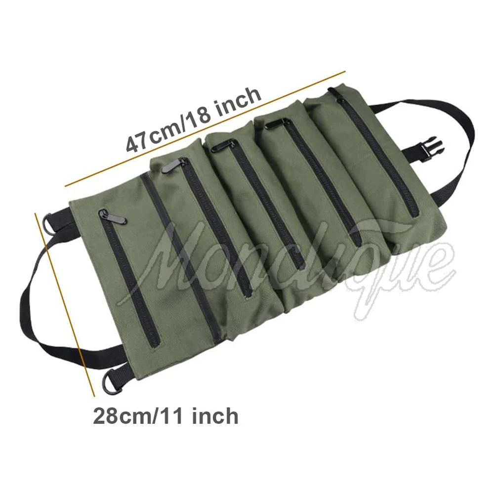 Heavy-Duty Roll-Up Tool Bag - Oxford Fabric Multi-Tool Organizer All-in-One Garage Storage for Mechanics/Electricians/Carpenters