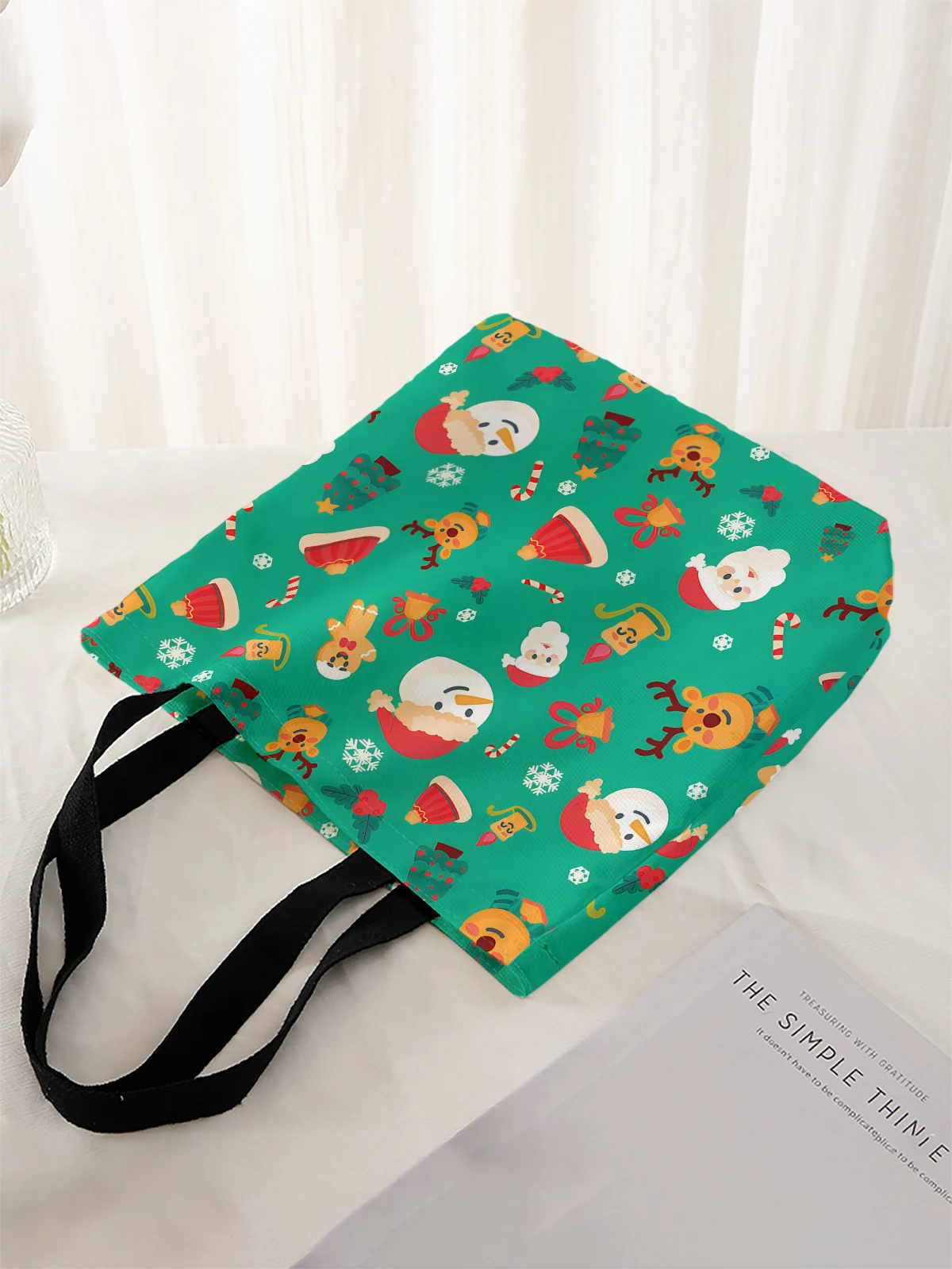 Christmas themed printed casual handbag, reusable fashionable backpack, multifunctional handbag, canvas shopping bag