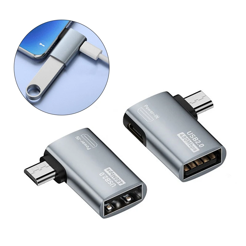 OTG Cable Adapter 4K 90 Degree Left Angle Powered Micro USB To USB OTG Adapter For TV Tablet Fire TV Stick