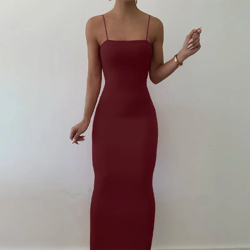 Nsangu 2024 Autumn Winter Women Solid White Black Strap Midi Dress Bodycon Sexy Streetwear Party Club Elegant Fashion Clothes 4