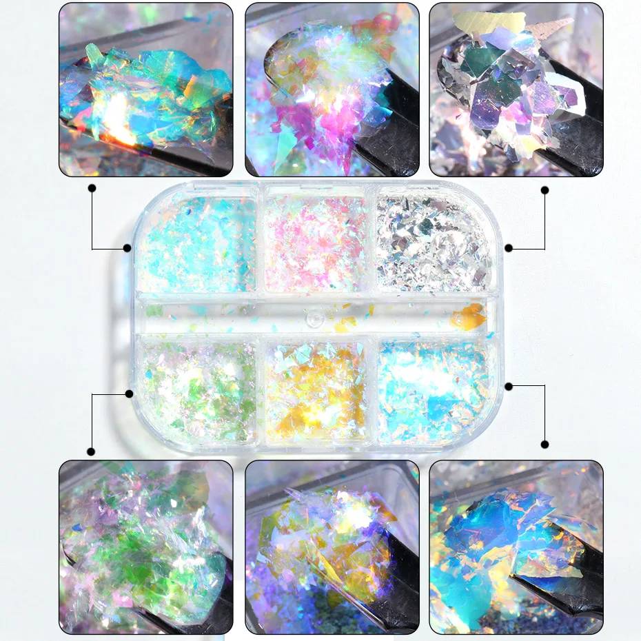 Aurora Iridescent Opal Nail Glitters Mermaid Chrome Powder Reflective Edelweiss Ice Snow Nails Flakes Gel Polish Decor Set SAXR nail powder gel nail polish nail glitter nail decoration nail decorations nail flakes nail powder set reflective powder