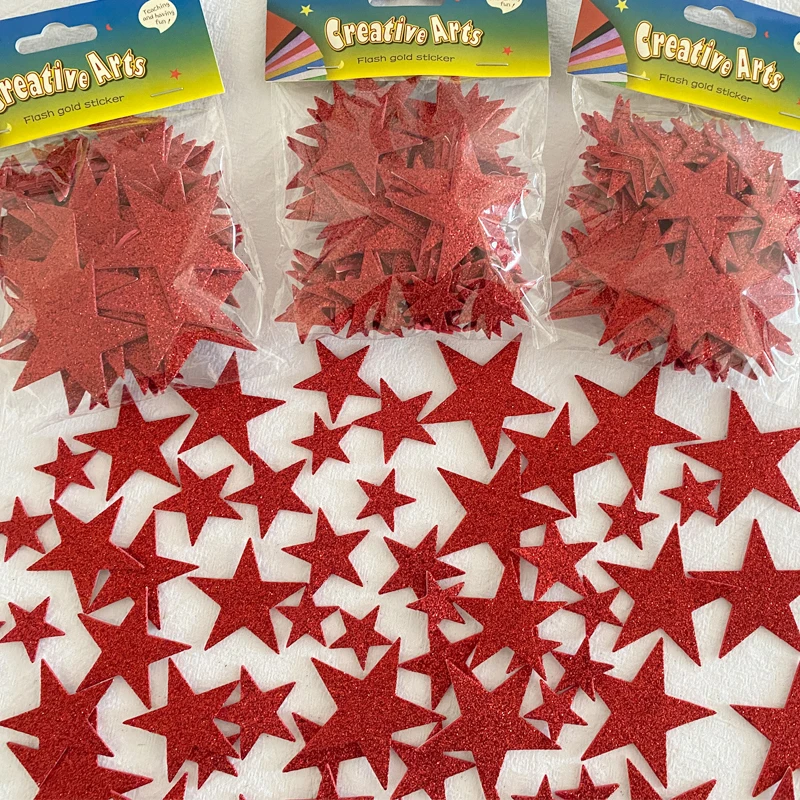 

210piece Red Color Foam Glitter Stickers Self Adhesive Star Shapes Christmas Wedding Decoration Kids Scrapbooking DIY Decor Toys