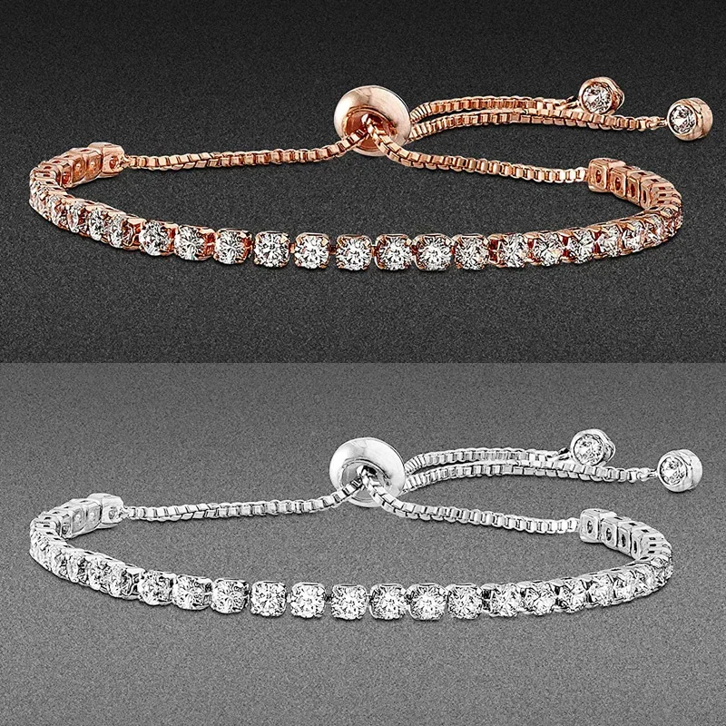 Chain Bracelet Zircon Bracelets Crystal Bracelet Charm Bracelet Silver Bracelet Cubic Zirconia Bracelet Fashion Charm CZ Tennis Bracelet for Women Crystal Zircon Jewelry Adjustable Gold Silver Color Box Chain Bracelets Gift