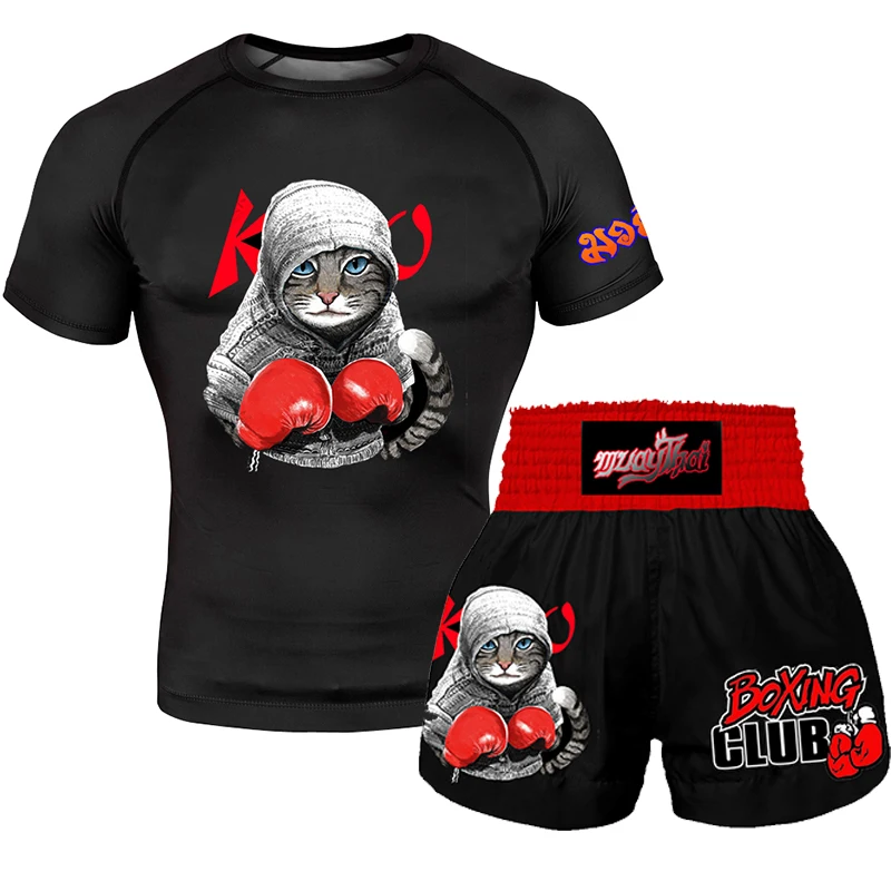 Children's fitness training Sanda Men's boxing shorts MMA BJJ Muay Thai shorts Short sleeve fighting Sports T-shirt