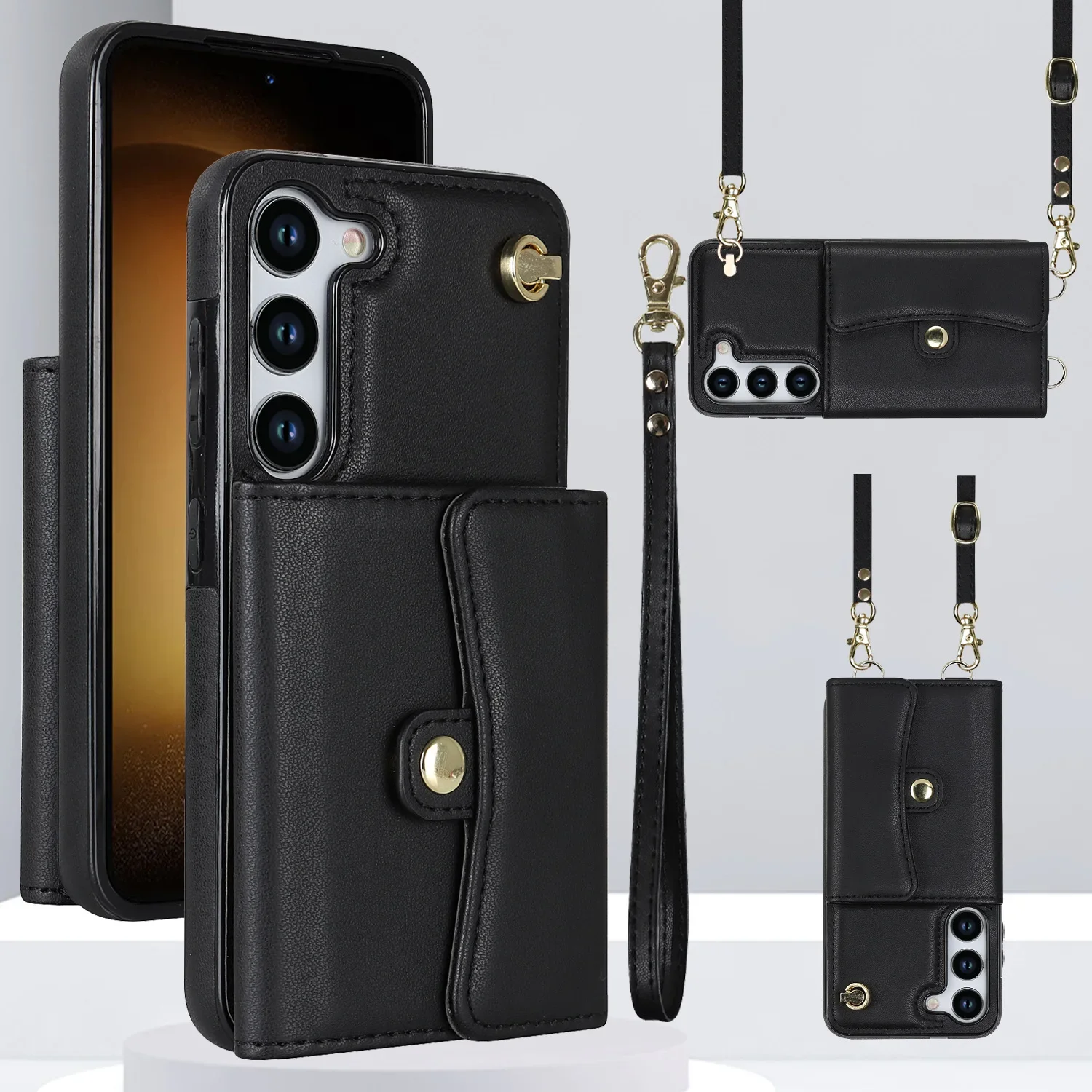 Elegant Wrist Strap Crossbody Phone Case with Wallet Card Holder
