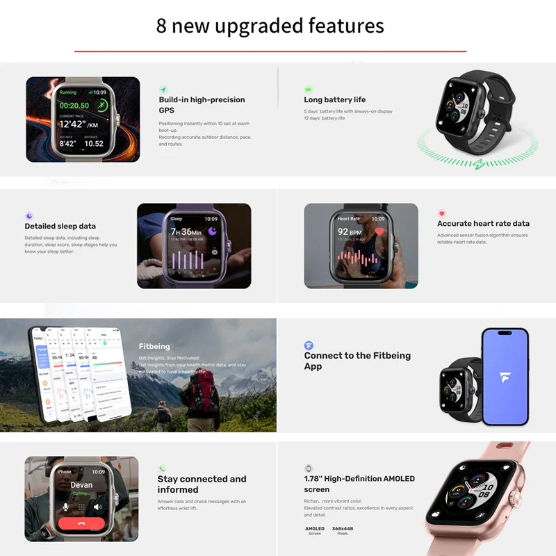 HD AMOLED GPS  м Ʈ ġ, 3ATM  ÿ  ÷,  ȭ,  Ʈ ġ, 1.78 ġ, 2024 ǰ