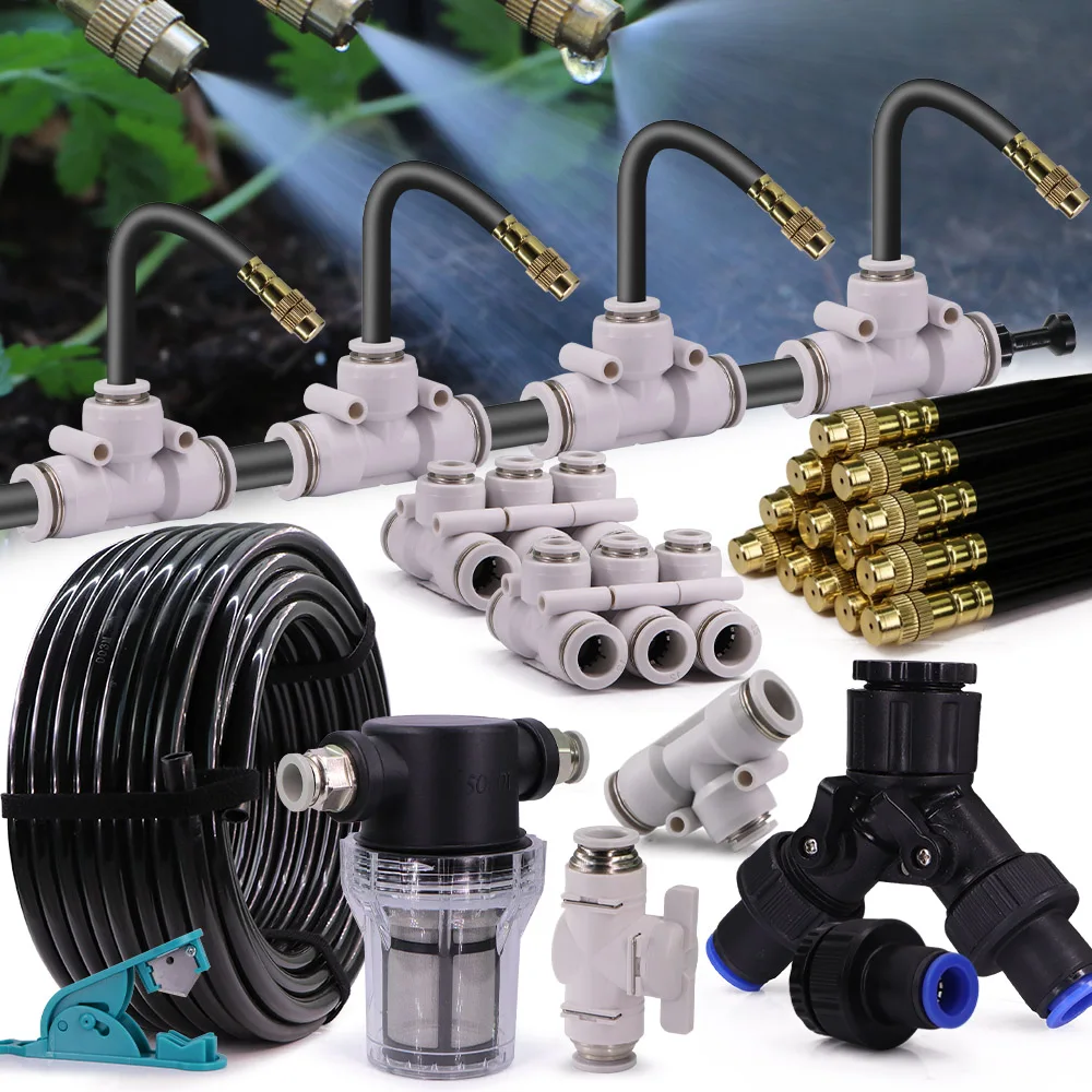 3/8" Garden Irrigation Auto Watering System Hose Filter 360° Adjustable Nozzle Sprayer Outdoor Plants Misting Cooling Sprinkler