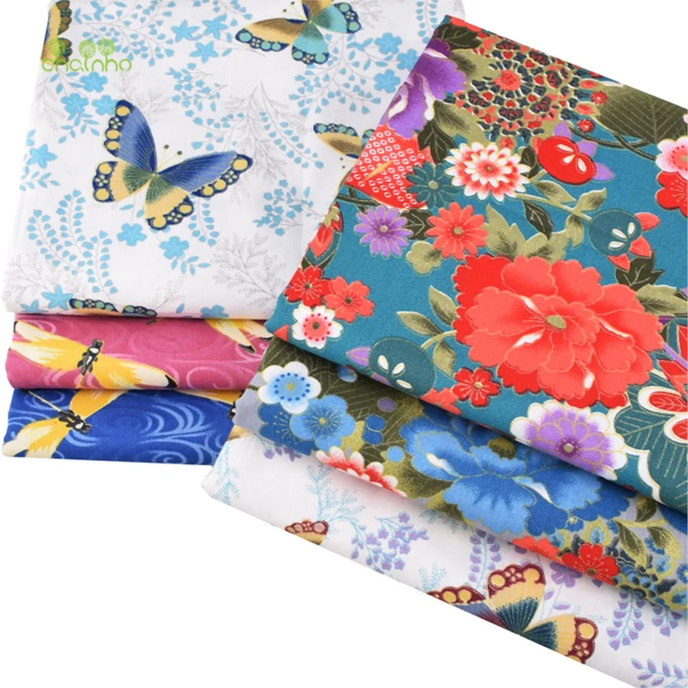 Chainho,Printed Twill Weave Cotton Fabric,DIY Sewing Quilting Material,Patchwork Cloth,Floral Series,6 Designs,2 Size,CC316