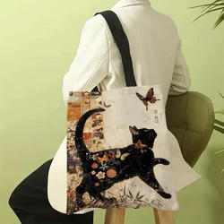 Timeless Black and White Cat Print Tote Bag - Reusable and Durable Casual Carryall (2)