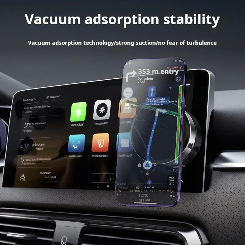 Magnetic Car Phone Holder, Dual-Sided Vacuum Suction with Wireless Charging, Universal Mobile Phone Stand
