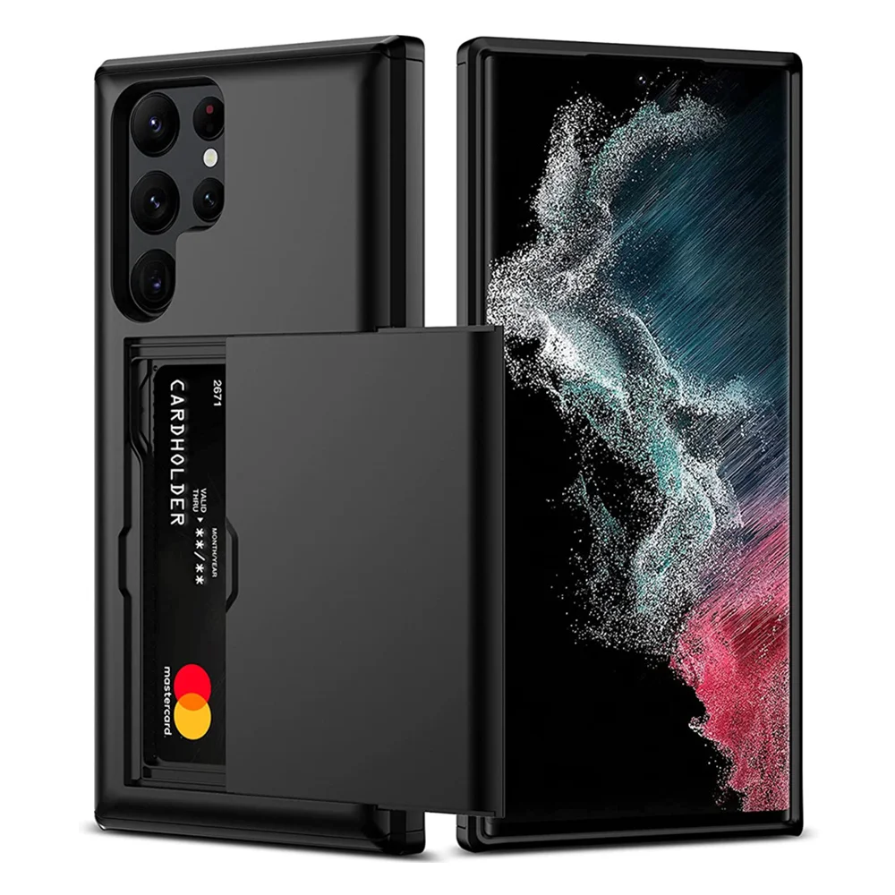 For Samsung S22 S21 Ultra Plus Case Sliding Door Hidden Pocket Card Slots Anti-Scratch Cover Galaxy Note 20 Ultra 10 9 8 S20 Fe