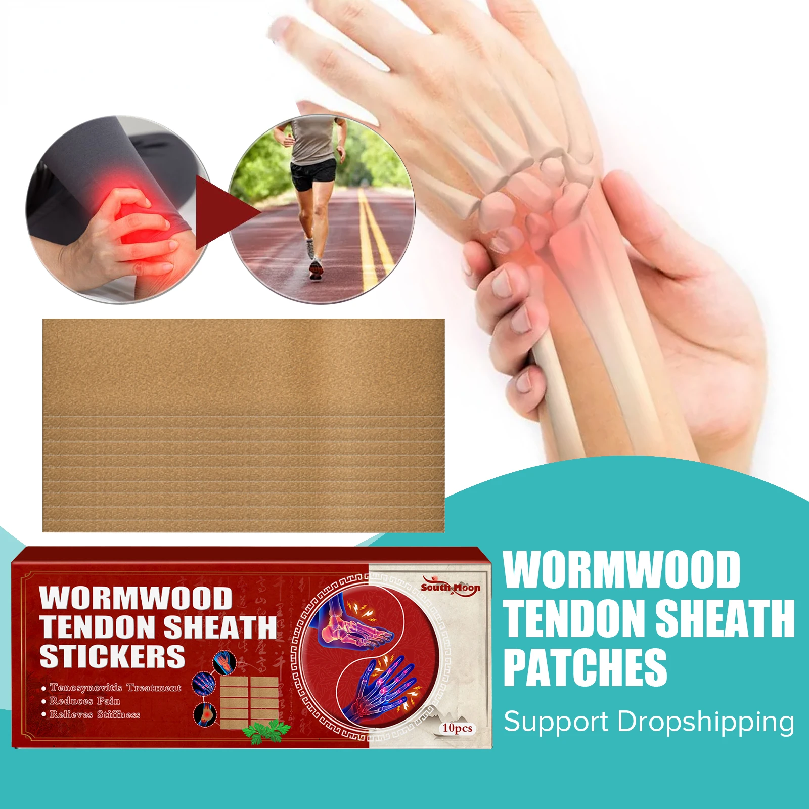 

South Moon Tendon Sheath Patch Wormwood Hand Wrist Relief Therapy Arthritis Thumb Finger Pain Natural Herbal Pain Patch Plaster