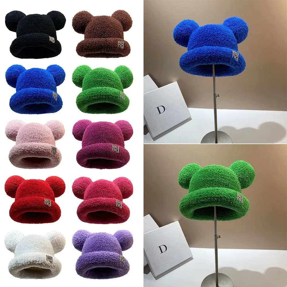 

Autumn Fashion Couple Camping Lovely Plush Pot Hat Winter Hat Street Hood Bear Ear Cap