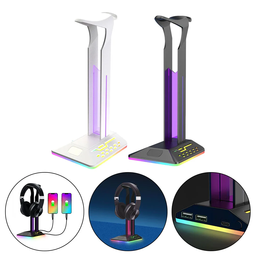 

RGB Headset Stand LED Headphone Stand Dual USB Ports Holder For Headsets Gamers Gaming PC Accessories Desk