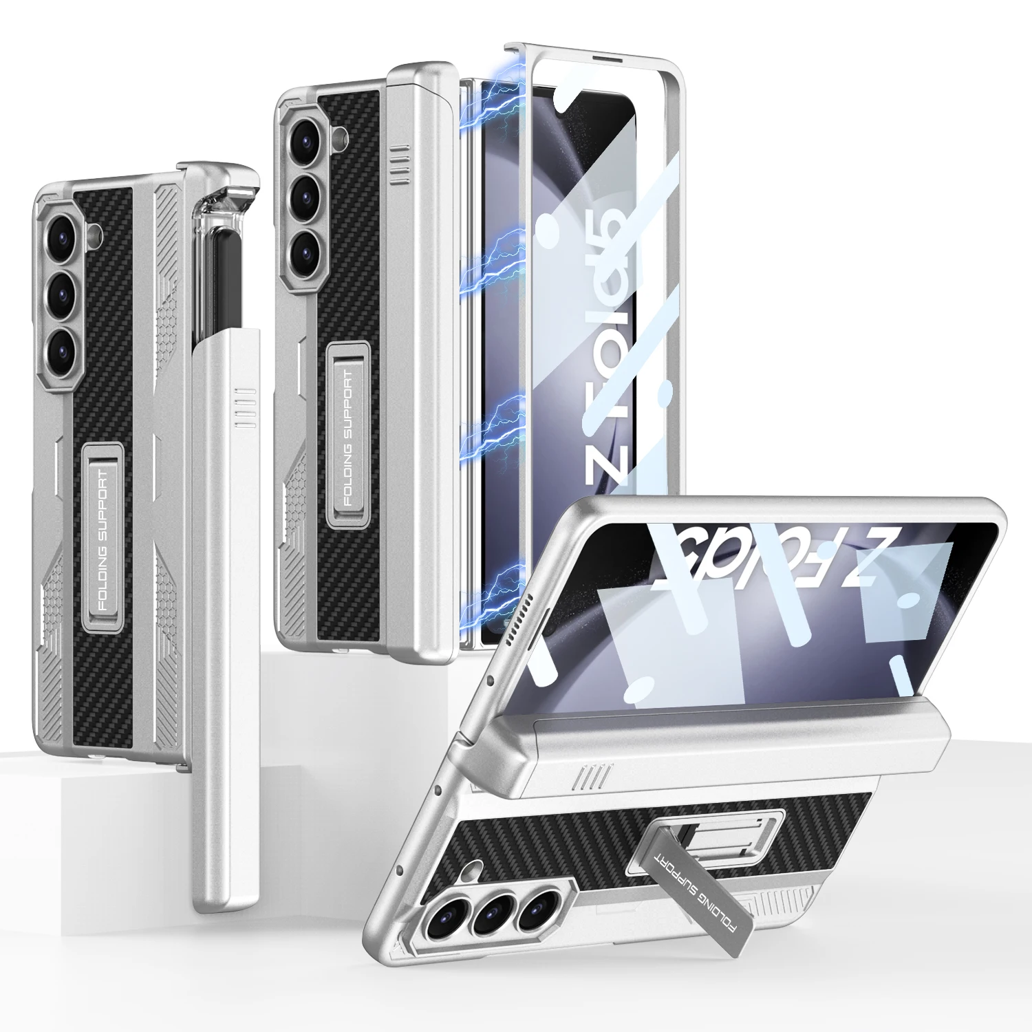 

Чехол с магнитными петлями для Samsung Galaxy Z, Складывающийся корпус 5 элементов, внешний экран, стеклянный держатель для ручек, противоударный чехол для Samsung Galaxy Fold5