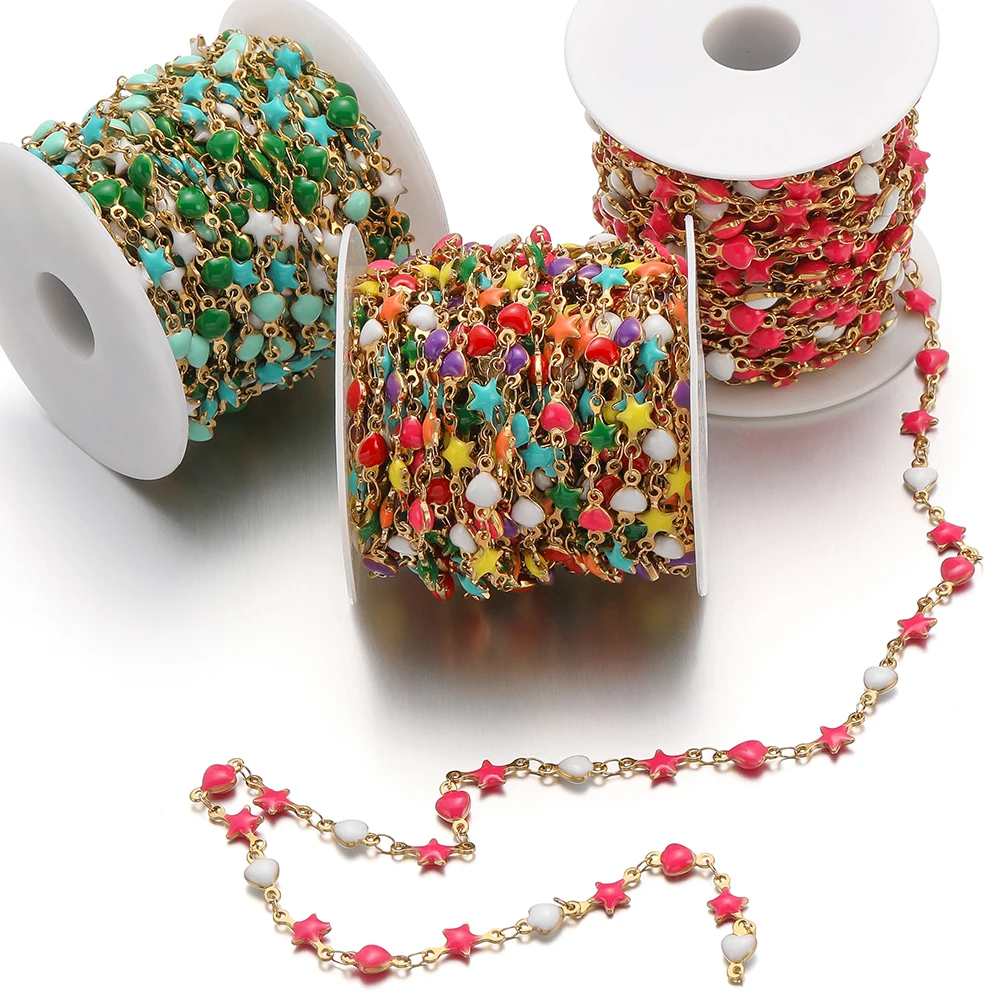 

1Meter Stainless Steel Heart Star Double Sided Enamel Chains for Jewelry Making DIY Necklaces Supplies Bracelets Accessories