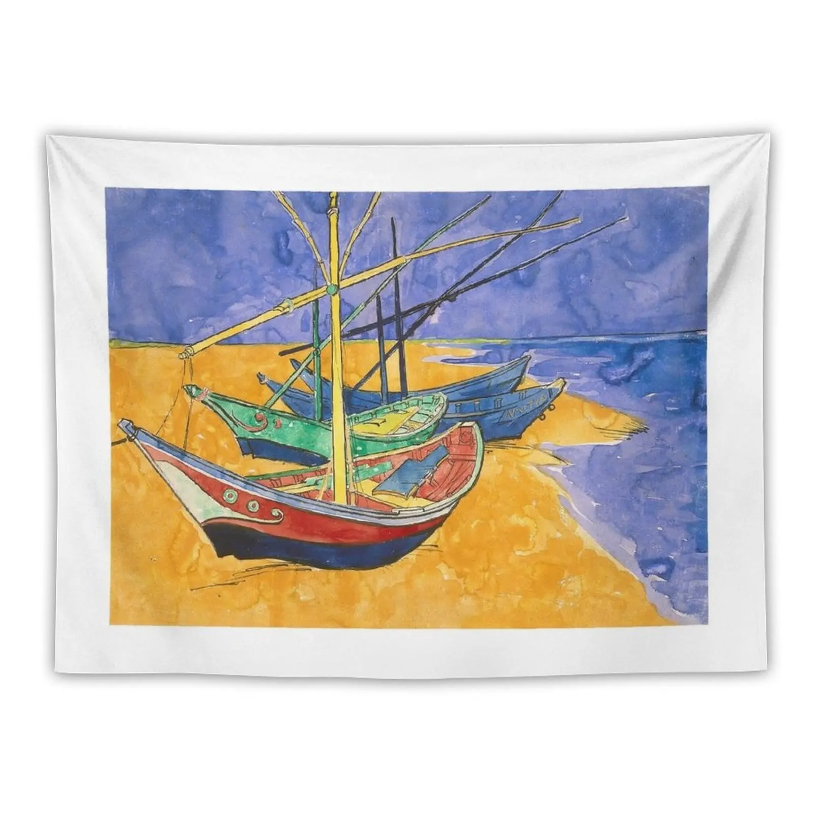 

Vincent Van Gogh Boats on the Beach Tapestry Wall Mural Room Ornaments Tapete For The Wall Bathroom Decor