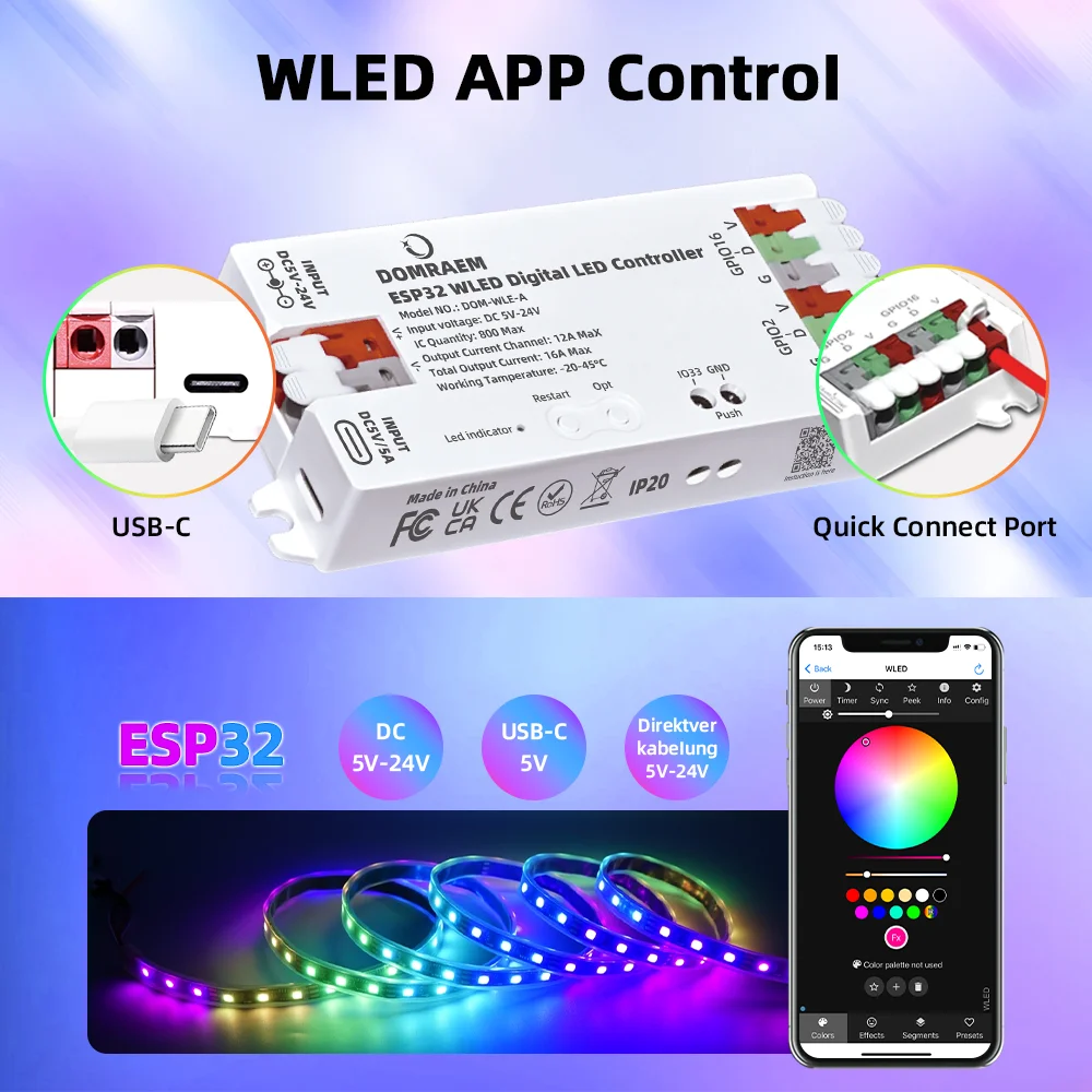 รูปสินค้า คอนโทรลเลอร์ LED ดิจิทัล ESP32 ควบคุมผ่านแอป