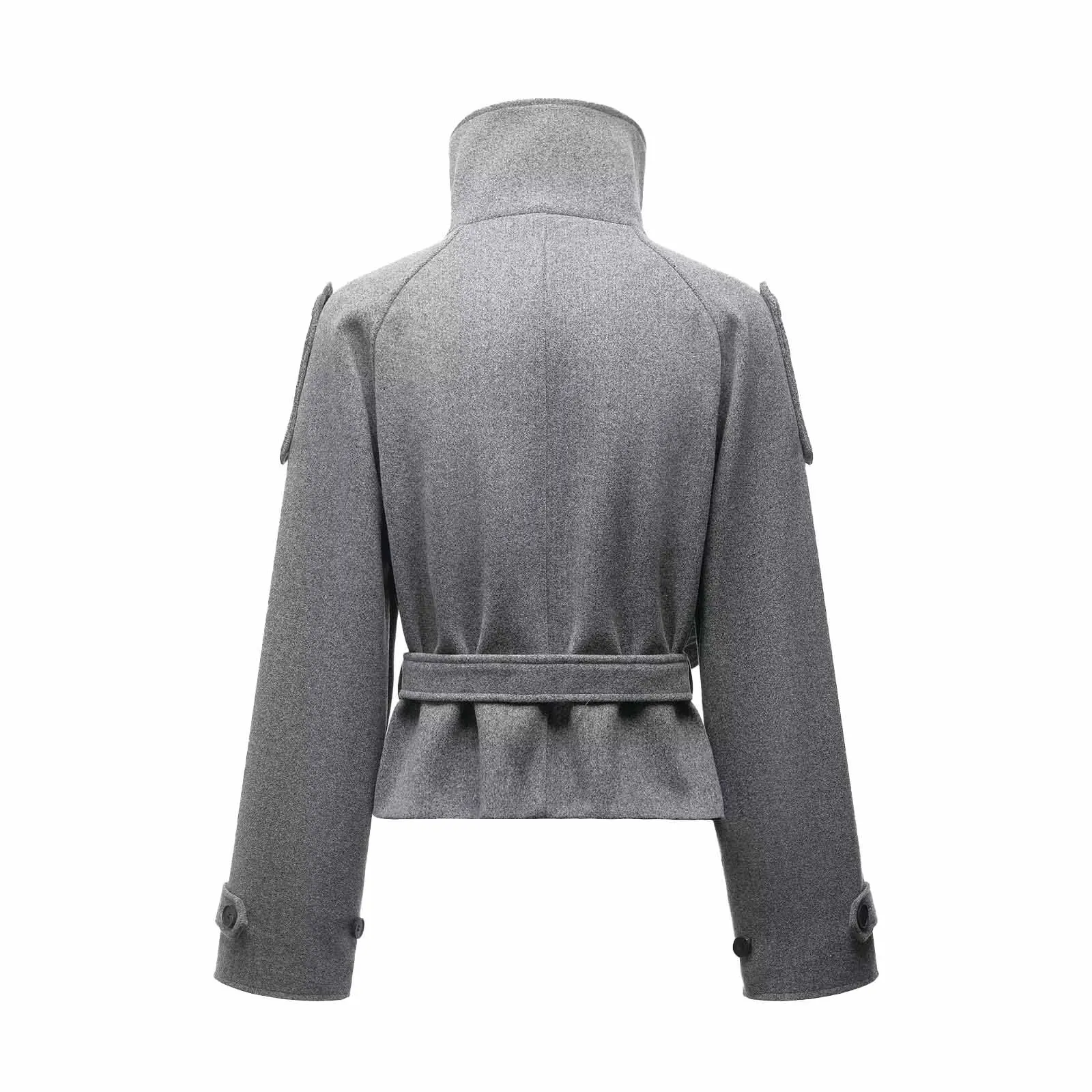 HH Damen Winter Mode Hochkragen Doppelreihiger Gürtel Kurze Jacke Damen Langarm Casual Vielseitige Pendler-Jacke – Detail 6