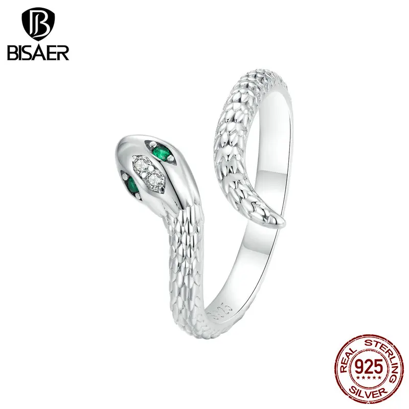 Bisaer 925 Sterling Silver Viper Open Ring Size 5-9 Green Zircone Eternity Band Platinum Placcato Per Le Donne Party Fine Jewelry Gift