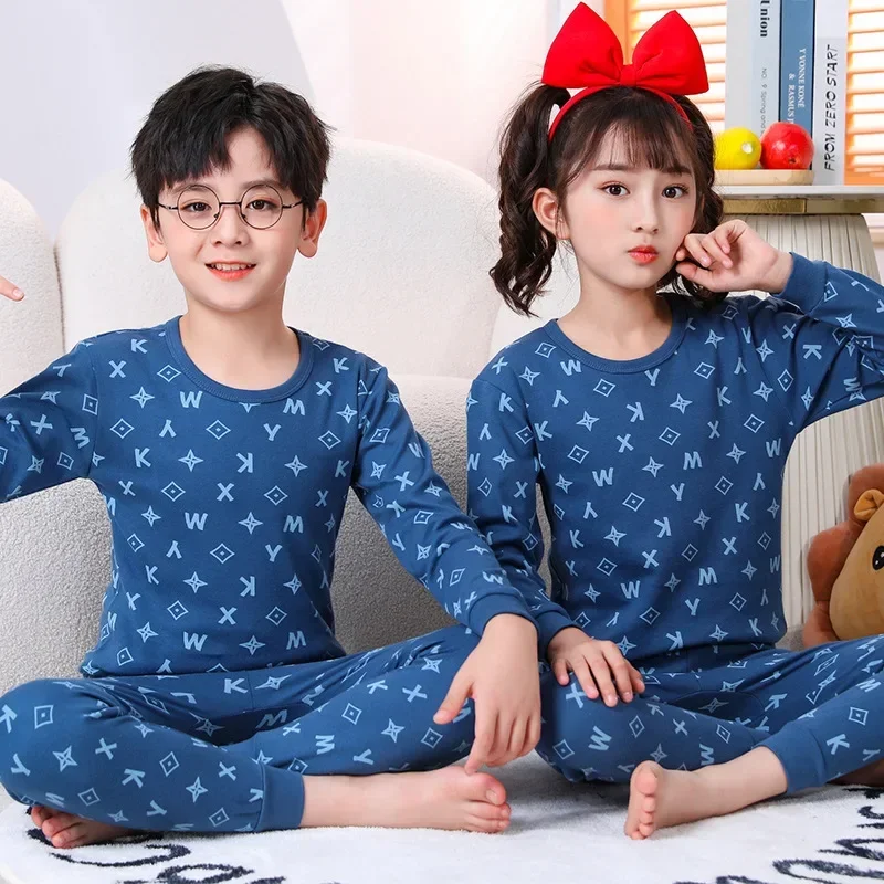 Baby Kids Pajamas Sets Cotton Boys Sleepwear Suit Winter Girls Pajamas Cartoon Cat Pijamas T-shirt+Pants 2pcs Children Clothing