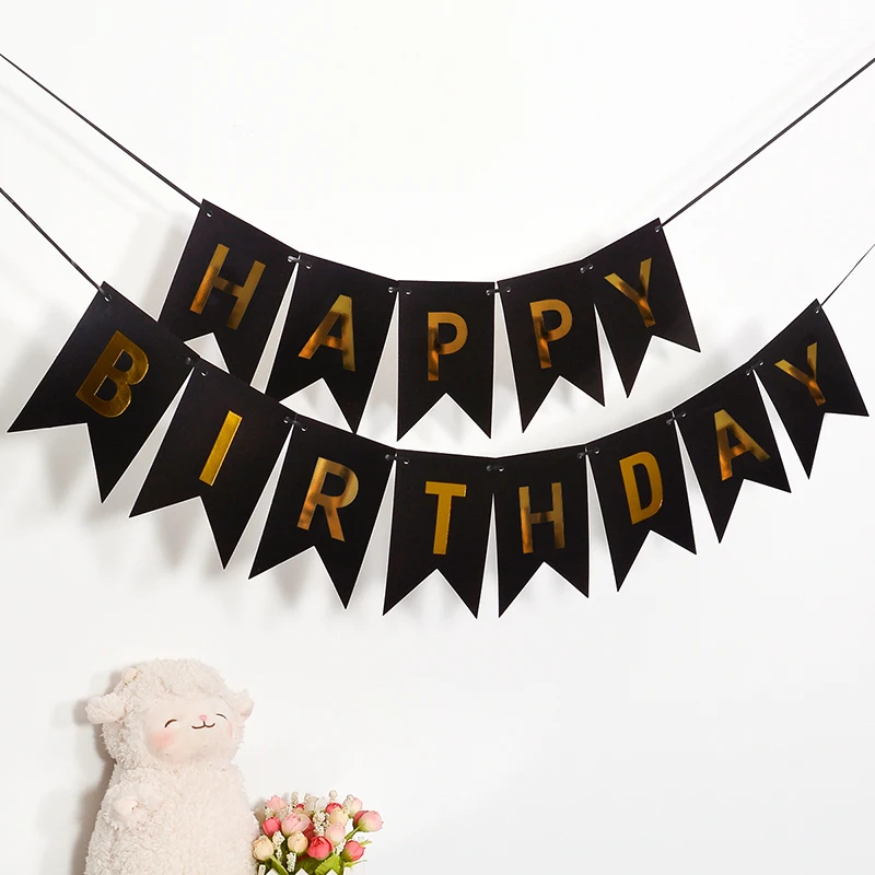 Happy Birthday birthday streamers Hot Stamping Dovetail Pull Flag Living Room Garden Mall Cafe Children Birthday Party Decoration Banners