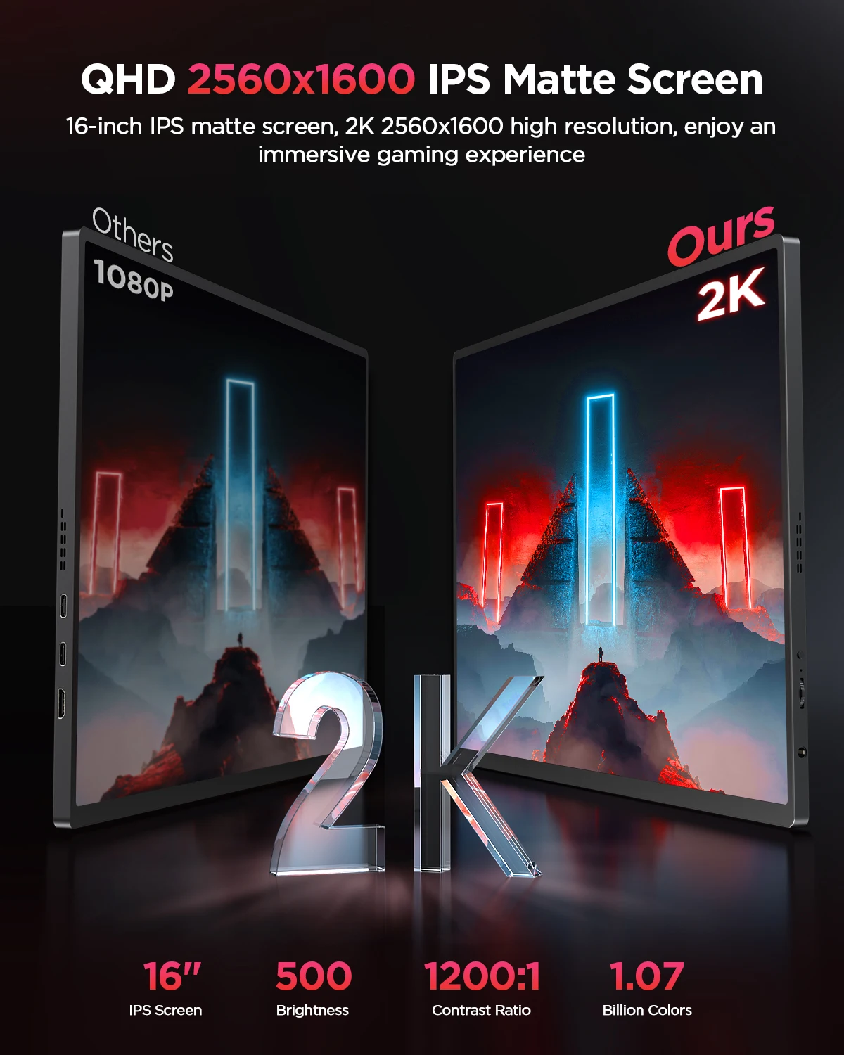 Фото Портативный монитор UPERFECT 2K, обновленный 16-дюймовый экран для ноутбука с FRC Matte IPS HDR, защита для глаз, с HDMI Type-C VESA №2